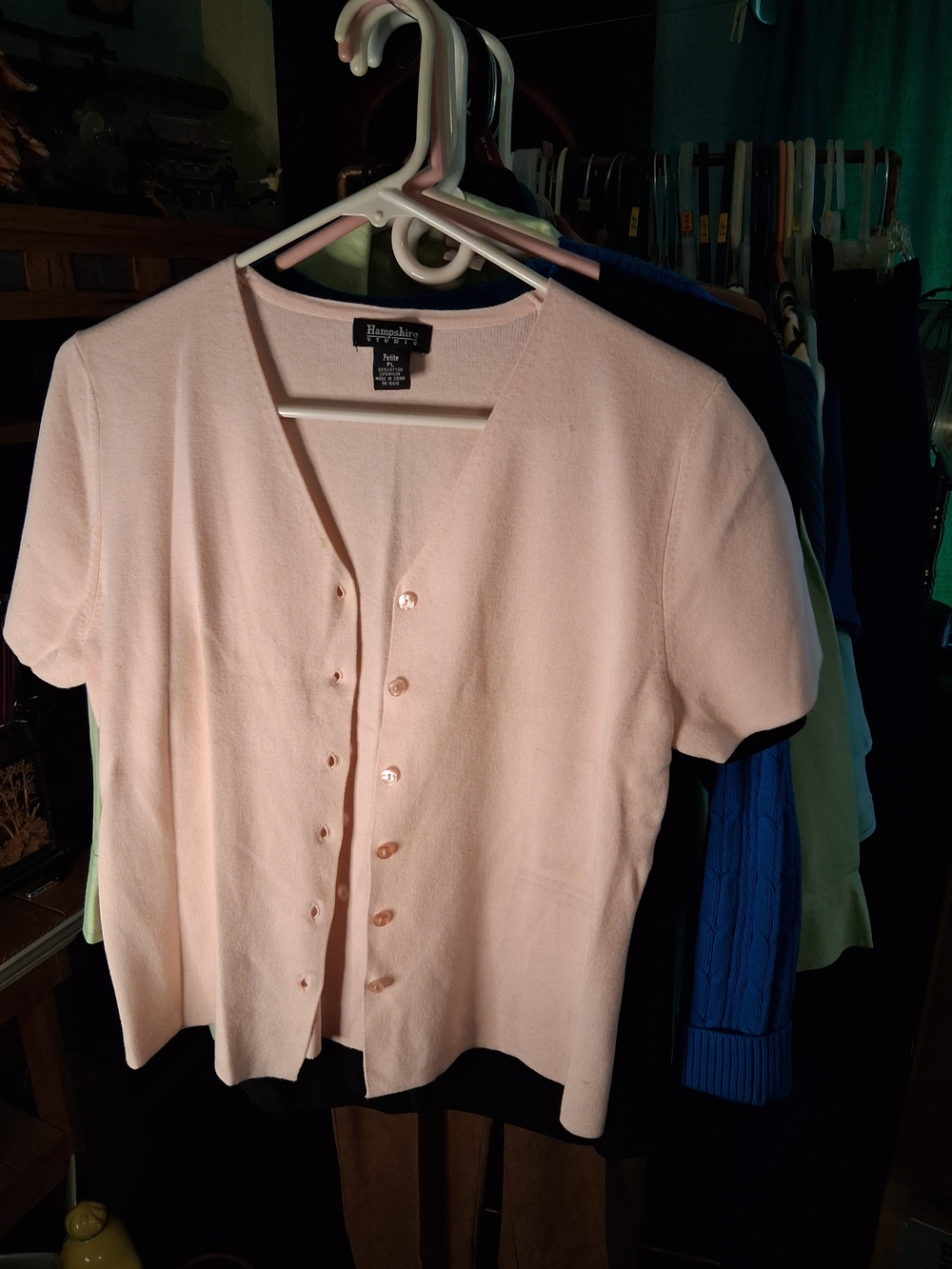 Haggar Soft Pink Short-Sleeve Button Cardigan Sweater